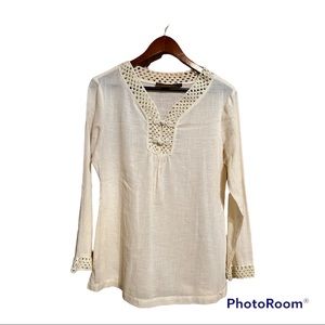 VINEYARD VINES Long Sleeve Cream Yellow Blouse Tunic